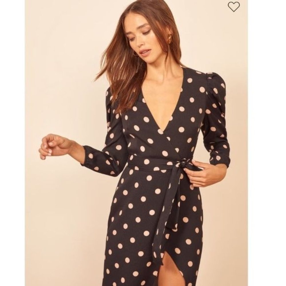 Reformation Jaylee wrap dress polka dots size L NWOT